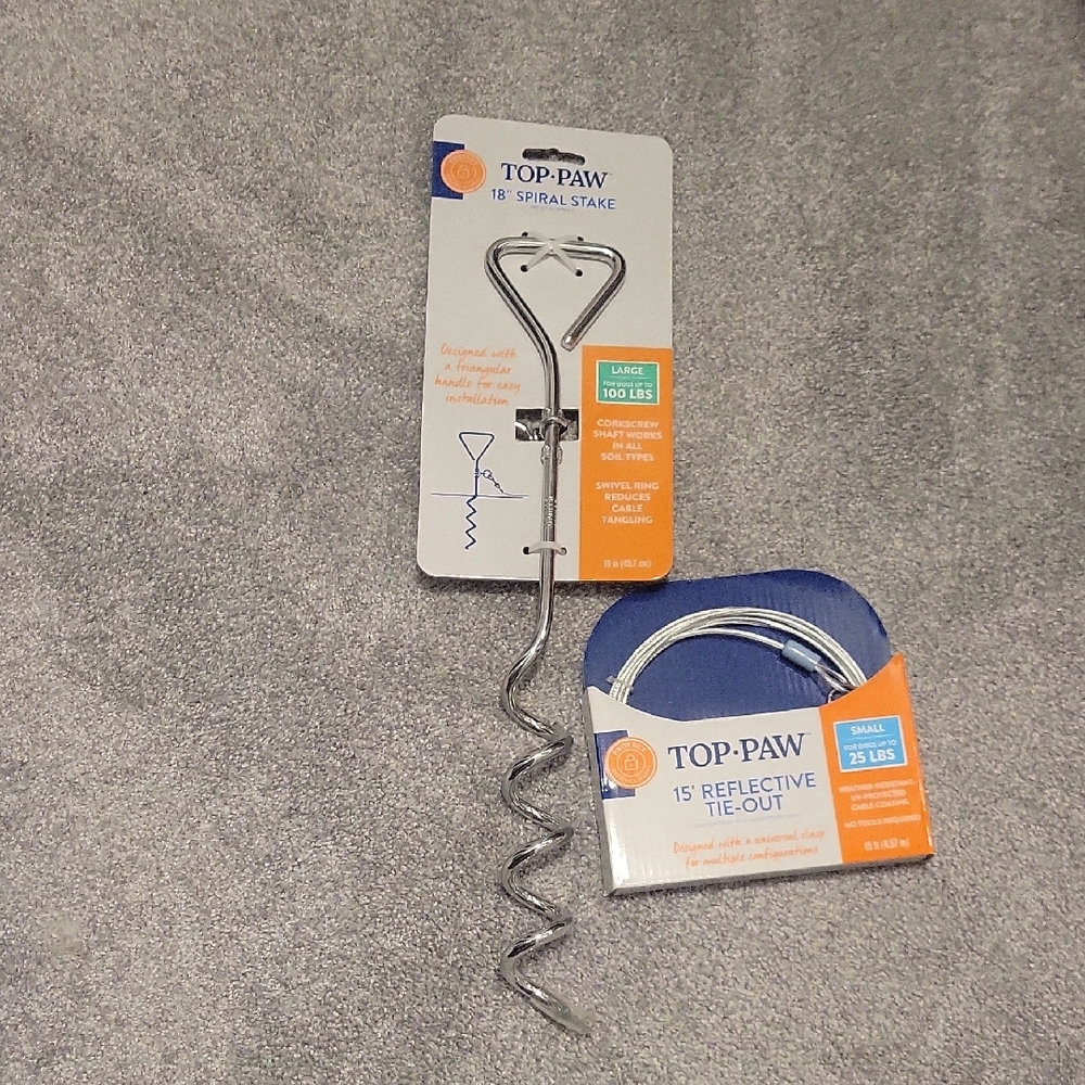 Top Paw Silver Spiral Stake and Reflective Tie-Out
